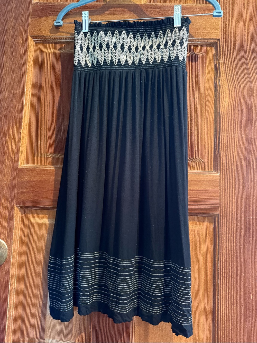 Velvet Black Maxi Skirt with Silver Embroidery